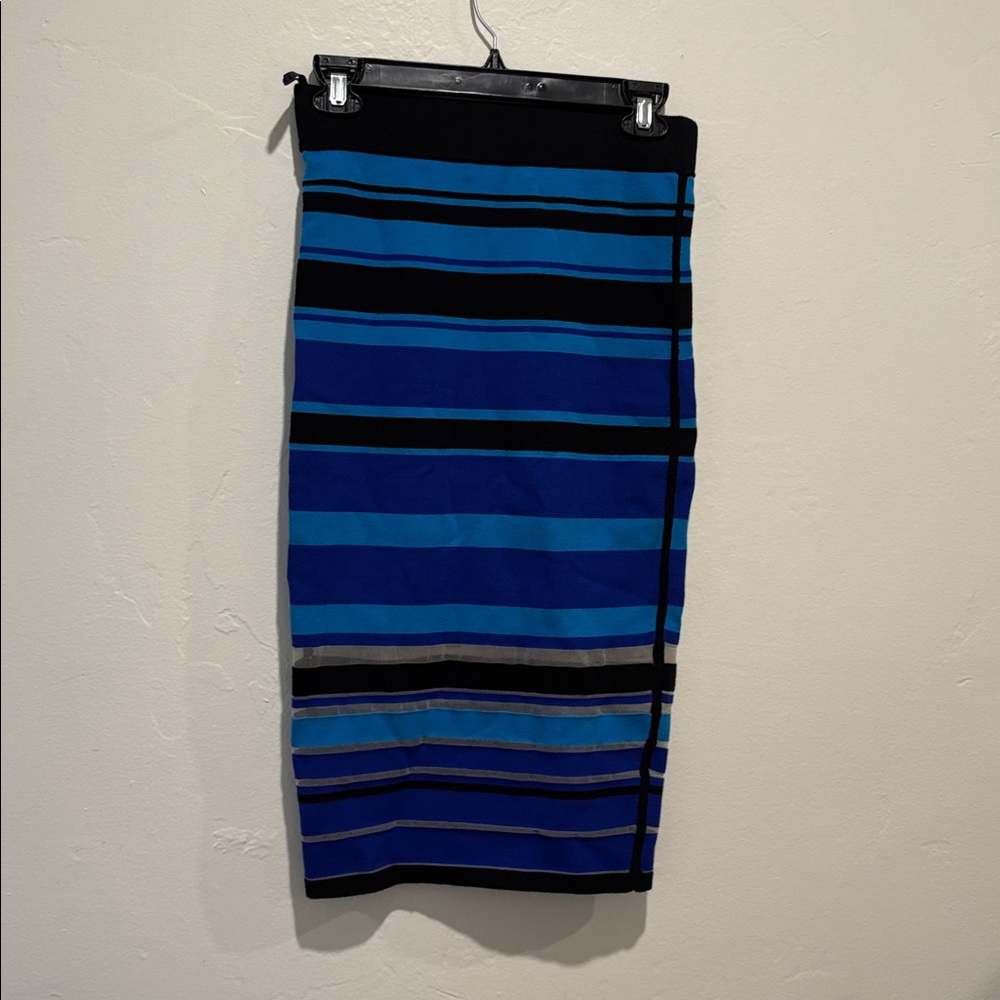 Milly Blue and Black Striped Pencil Skirt - Picture 2 of 4